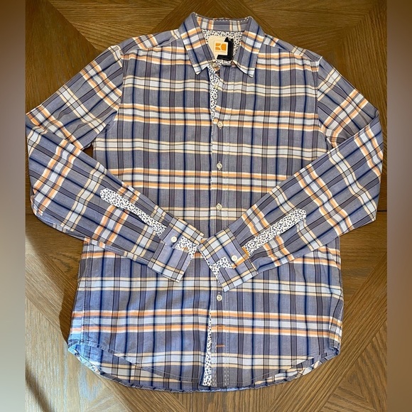 BOSS Orange Cliff Plaid Button Down Long Sleeve Shirt Floral Lining - Picture 1 of 9